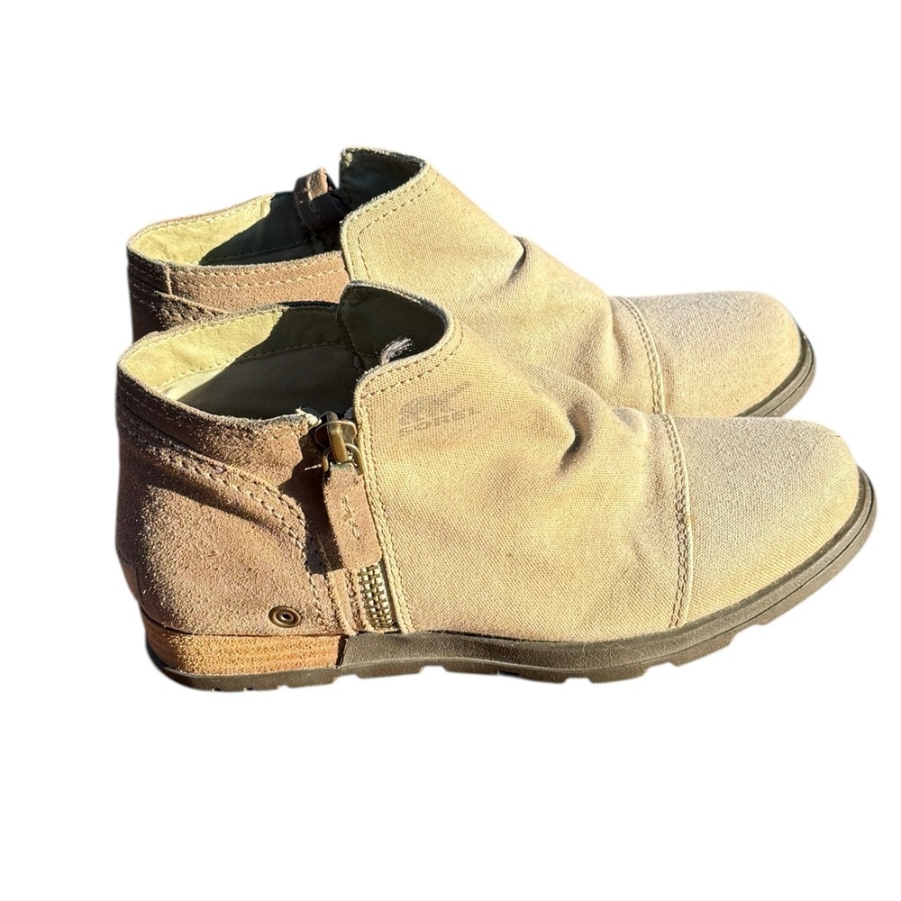 Sorel Major Low Women’s‎ Ankle Boot Tan / Flax Canvas & Suede Combo Sz 7 Hiking